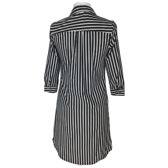 Mlle Gabrielle Black White Striped Stretch Button Down Shirt Dress size  Small - Picture 11 of 16